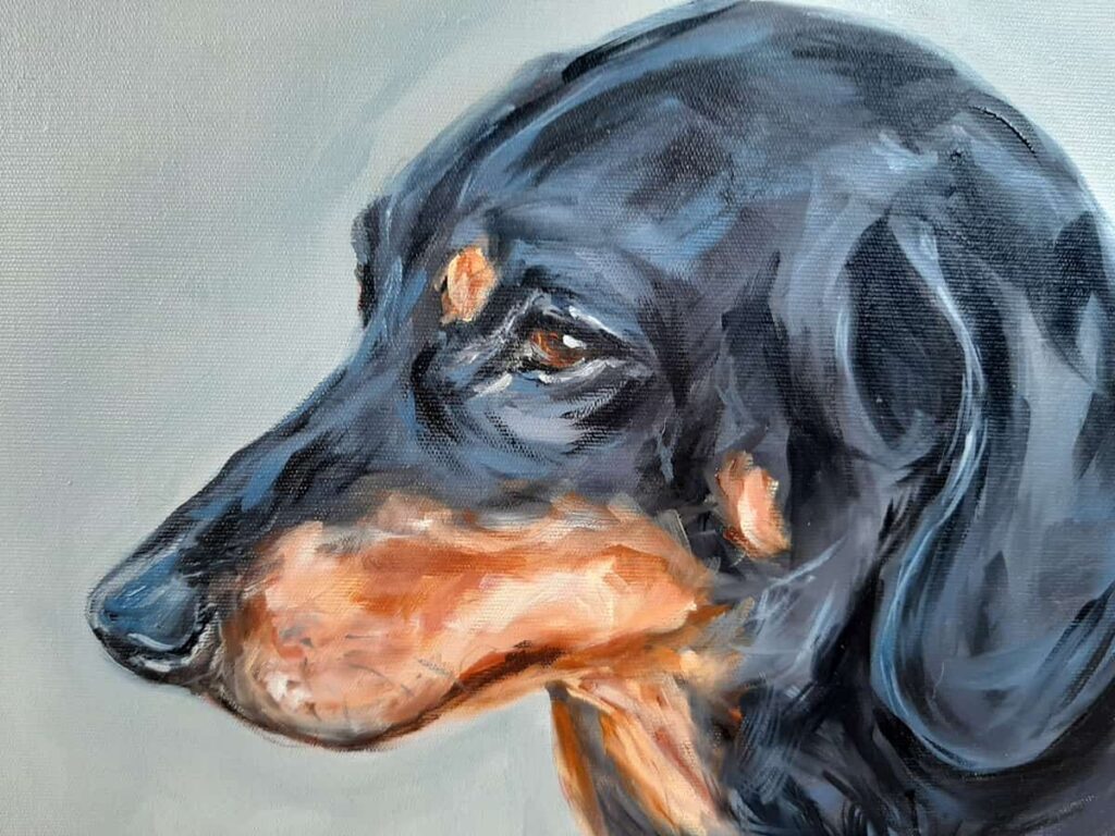 Quadro de cachorro pintado a mão Dachshund tekel.