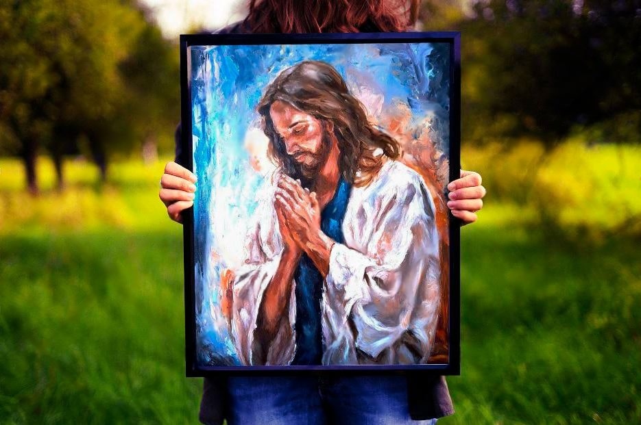 Cristo o bom pastor em pintura realista