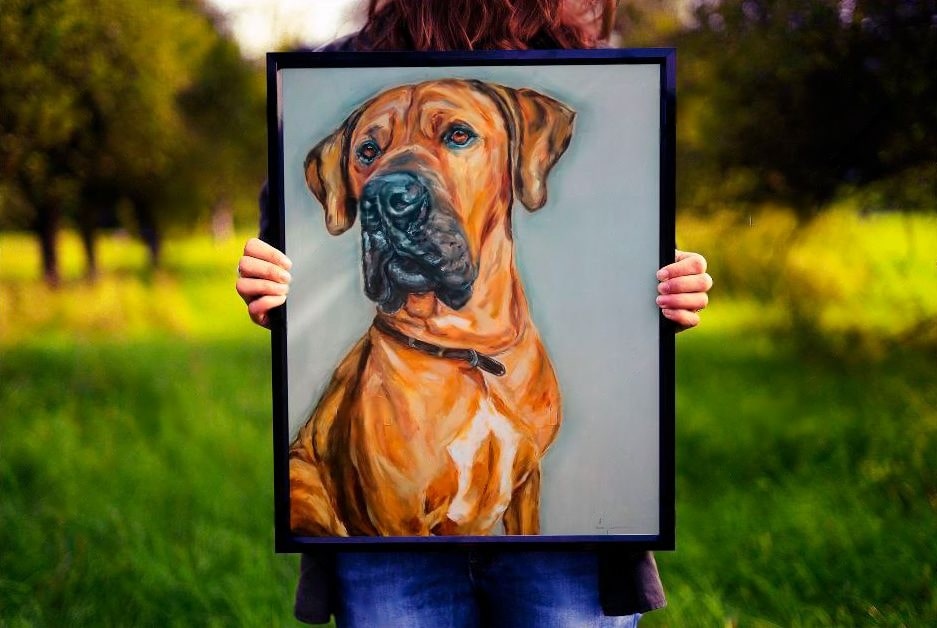 Dogue alemão pintura realista em tela