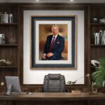 Pintura personalizada classica de avô na decoração do escritório