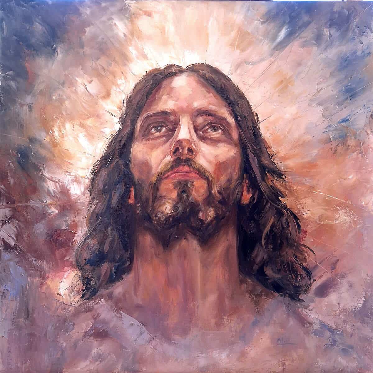 Quadro de Jesus Cristo pintado a mão para decoração.