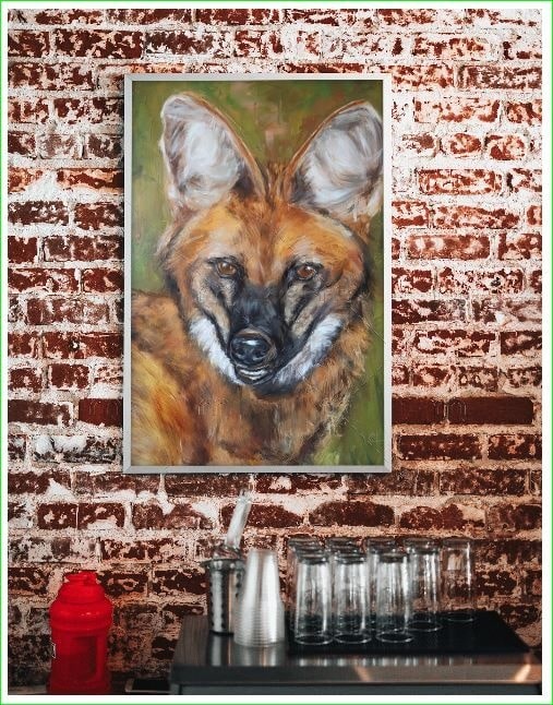 Pintura de lobo guará selvagem em tela, arte feita à mão