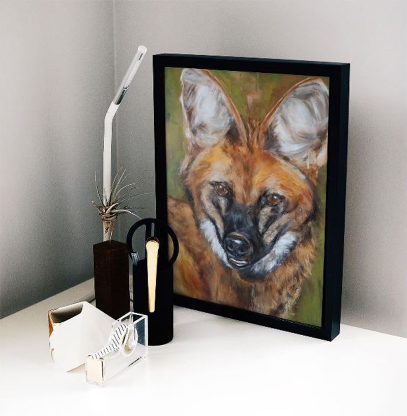 Retrato de lobo selvagem pintado à mão em tela