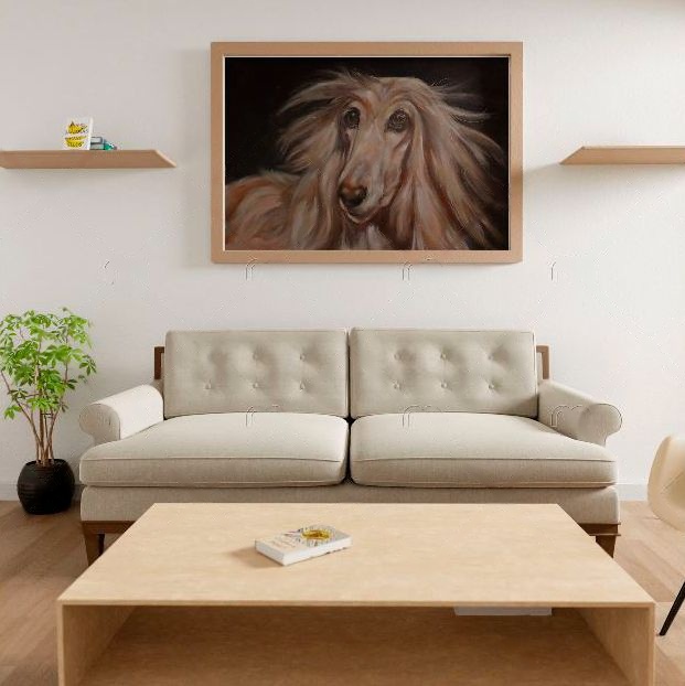 Afghan hound em quadro na sala de estar