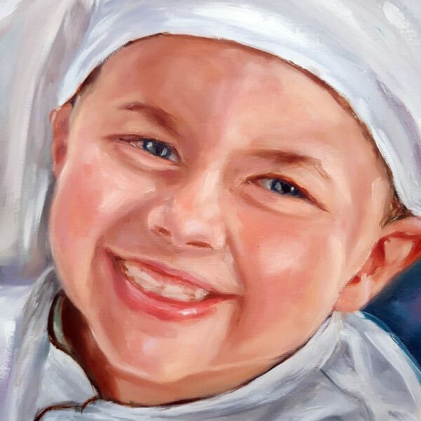 Pintura de retrato realista personalizada de criança