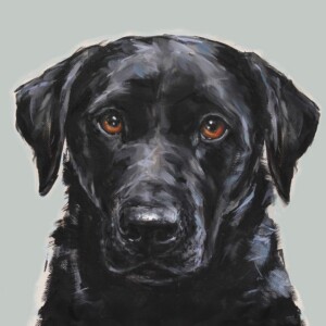 Retrato de cachorro labrador pintado à mão em tela.