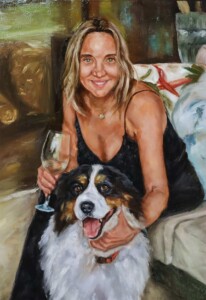 RETRATOS/PORTRAITS Arte portrait de mulher e seu cão, pintura realista classica